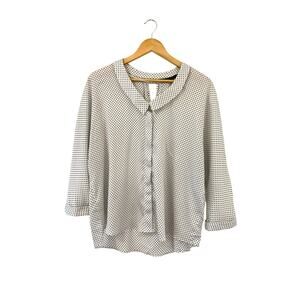 Zara Basic White Polka Dot Button-Up Blouse with Eyelet Back, Size XL, EUC